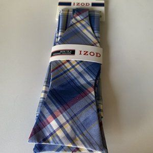 IZOD BOW TIE Pocket Square Set Blue Plaid Bowtie NWT